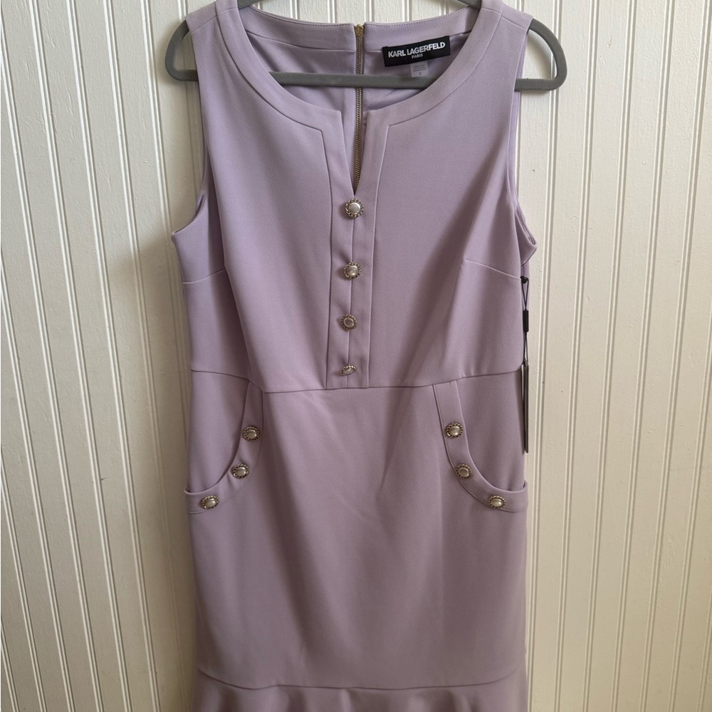 Karl Lagerfeld Lavender Button-Accent Midi Dress
